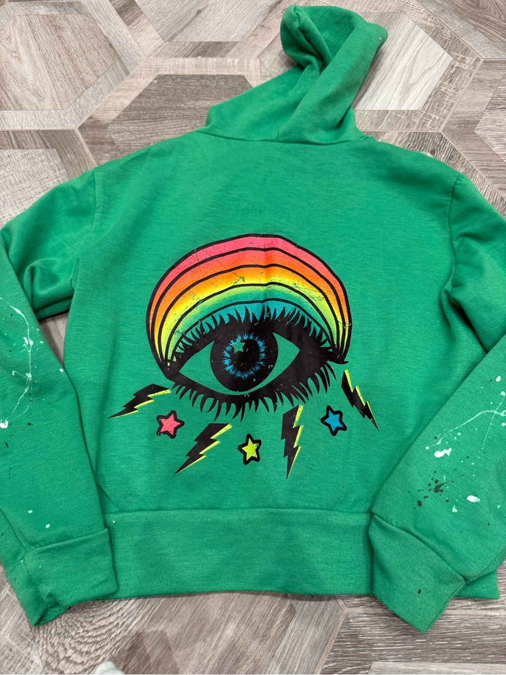 Firehouse Kids Green Graphic Hoodie with Rainbow Eye Print